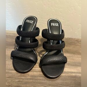PAIGE Size 8 Nora Black Leather Snakeskin Embossing Strap Block Heel Sandals